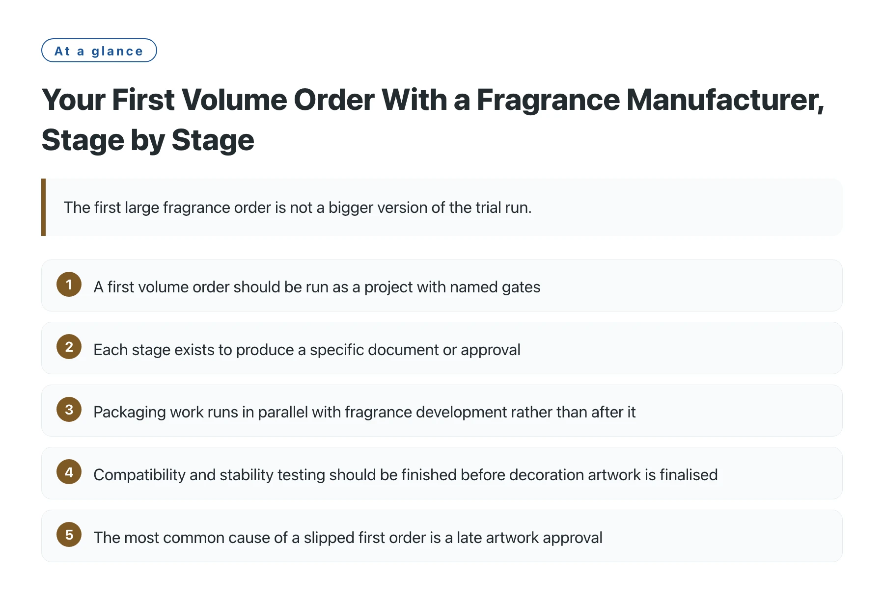 Your First Volume Order With a Fragrance Manufacturer, Stage by Stage——全文要点速览