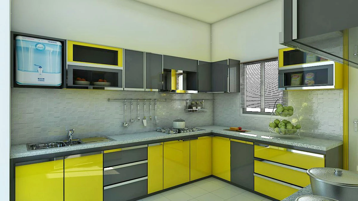 Ready-to-assemble kitchen cabinets with wood finish